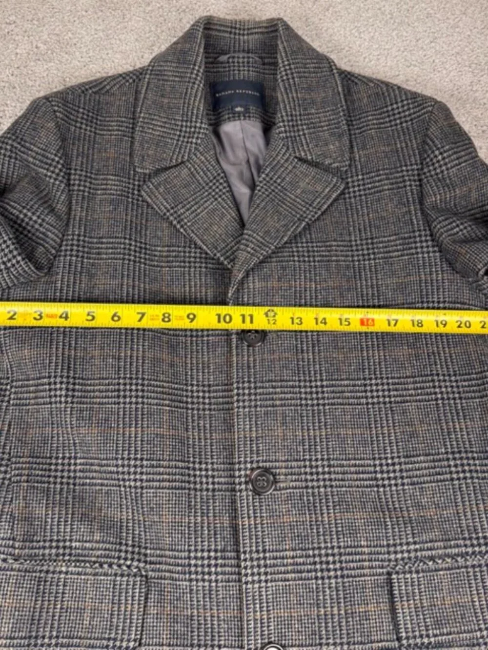 Banana Republic Men’s Wool Gray Glen Plaid Topcoat Trench Jacket Pea Coat Large